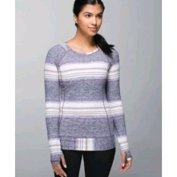 Lululemon Race Your Pace Long Sleeve Osaka Stripe Heathered Black Grape size 4 - Picture 1 of 7